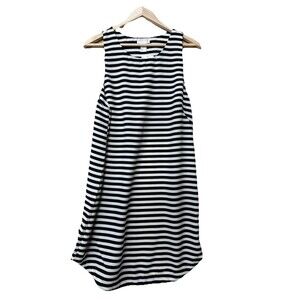 H&M Black White Stripe Sleeveless Shift Dress Size 12 US Scoop Neck Side BIN2